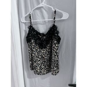 Lulu’s Black Brown Lace Trimmed Camisole Top Sz L NWT Y2K